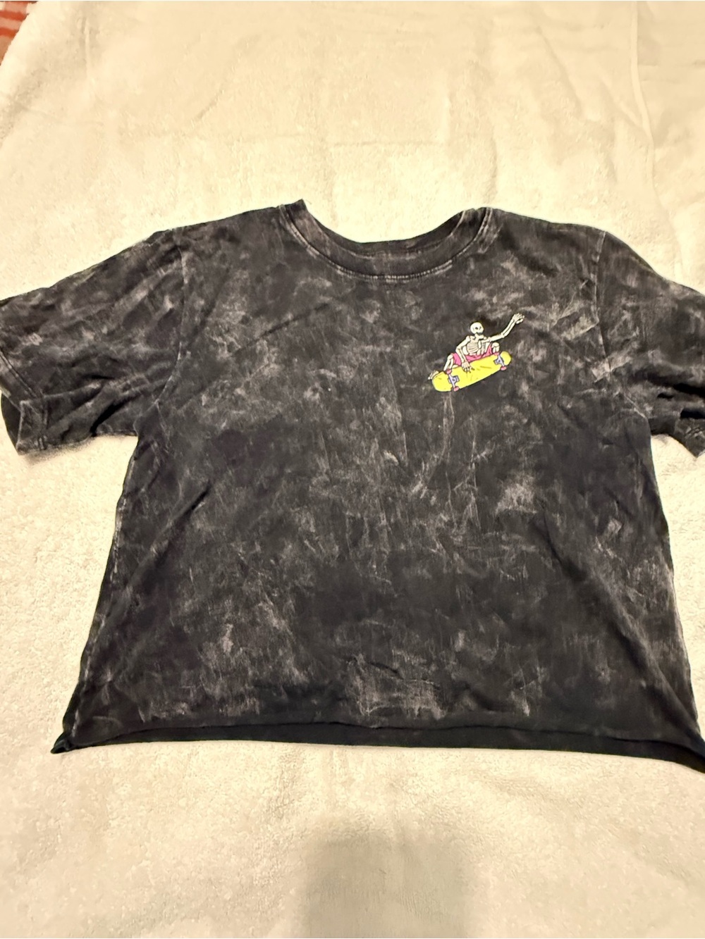 Fifth Sun Black Mineral-Wash Crop Top with Yellow Skate Graphic